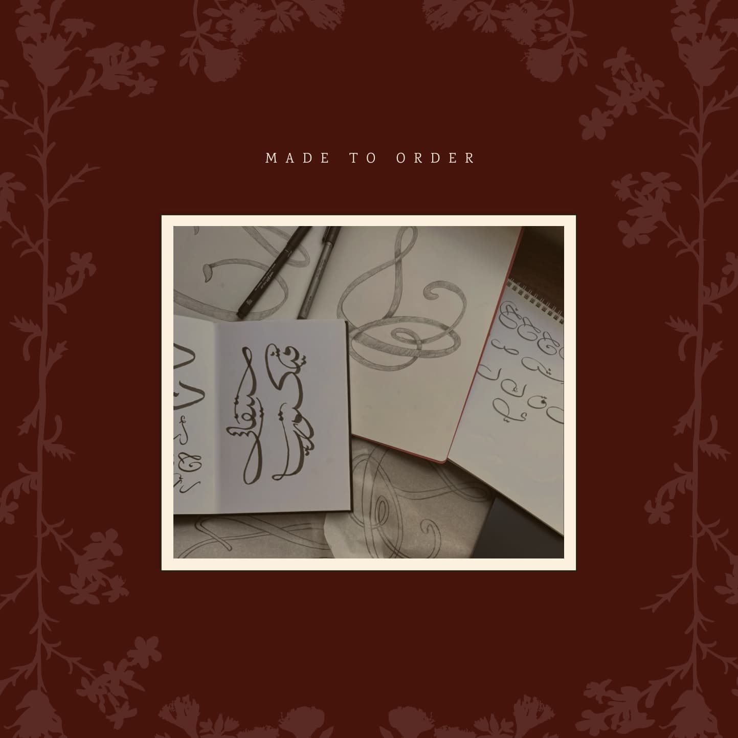 Made-to-order Jourie name jewelry on a deep red ground